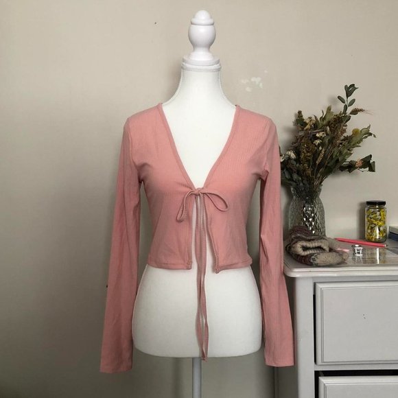 SHEIN Sweaters - Shein Pink Front-Tie Cardigan